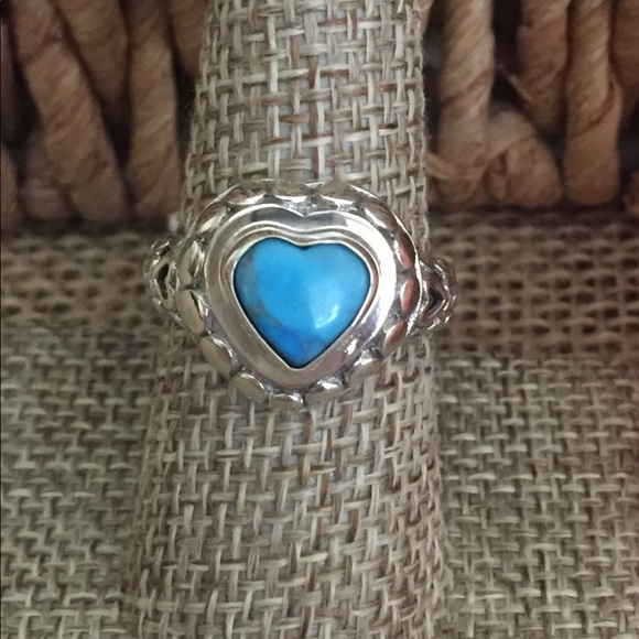 Sz 8 Blue Howlite Heart Ring in Sterling - Picture 1 of 7